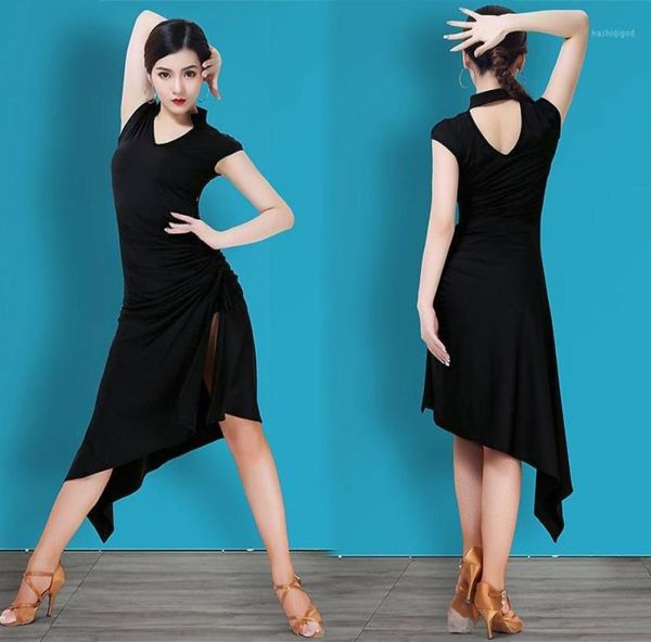 Palco desgaste vestido latino adulto treinamento preto dança sexy fenda plus size desempenho roupas flamenco roupas de salão b226219055256
