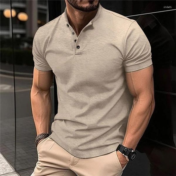 Camiseta masculina verão polo vintage henry colarinho esportes camisetas sólida manga curta botão camiseta streetwear magro topos