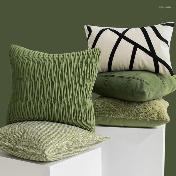 Capa de almofada verde tecido macio moderno simples 3d plissado arte design geométrico quarto sofá fronha decoração para casa todos-