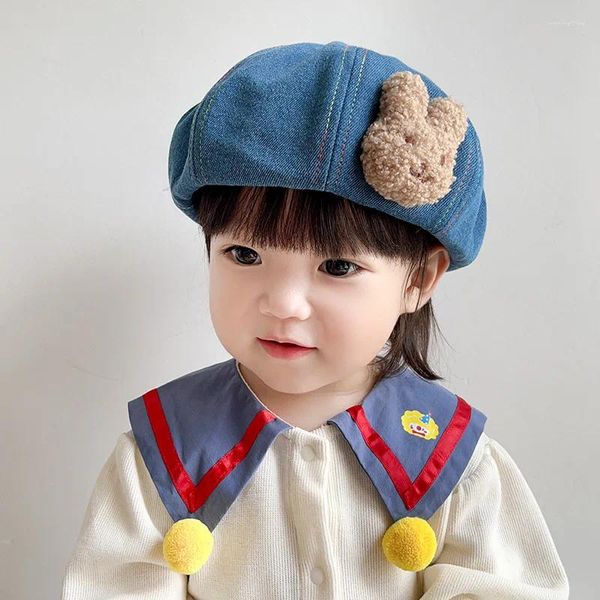 Berets Kids Beret Cartoon Retro Denim Baby Kürbishut Korean Trend vielseitige achteckige Kappe