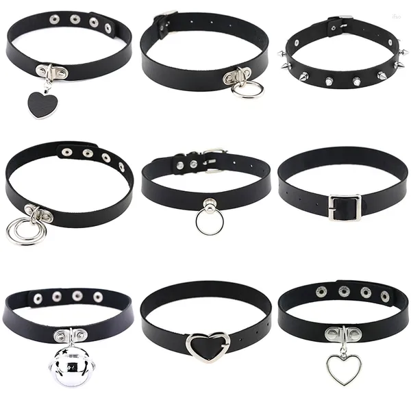 Choker Gothic Punk Leder Halskette für Frauen Teenager Mädchen Niet Herz Glocke Kragen Rock Drehmomente Mode Schmuck Geschenke