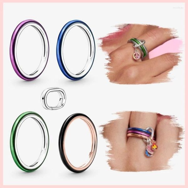 Anelli a grappolo Vendi argento sterling 925 ME Laser Colore verde viola blu per donna Impilabile con connettore Crea il tuo stile