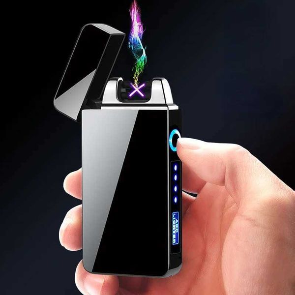 Lighters sıcak butik yaratıcı portatif rüzgar geçirmez usb güçlü nabız çift ark ışığı şarj sensörü şık ateşleme aracı Q240306