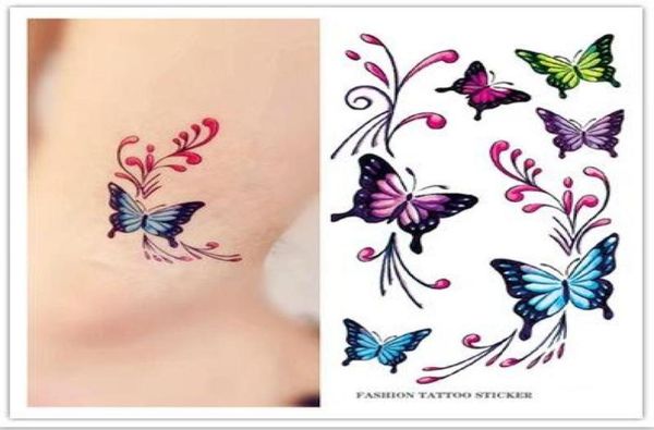 Frauen Sexy MakeupTattoos Brust Schulter Temporäre Tattoo Aufkleber Bunte Schmetterling Design Körper Kunst Wasserdichte Gefälschte Tattoos1814051