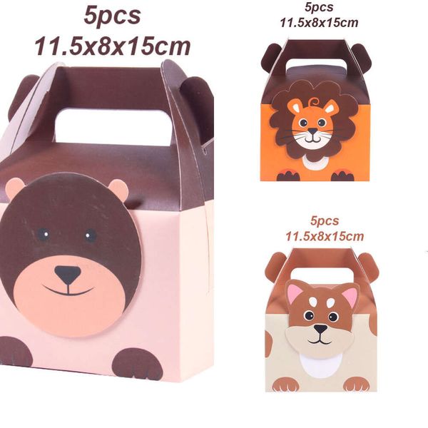 Yeni 10/20pcs Safari Favors Lion Fox Fil Hayvanat Hayvanları Hayvanları Tema Mutlu Yıllar tedavi Kutuları Şeker Çocuk Parti Dekorasyonu