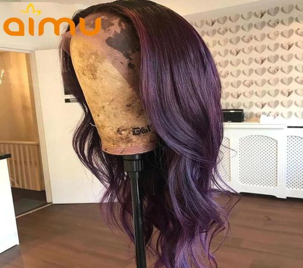 Hd transparente colorido peruca de cabelo humano destaque solto onda profunda roxo 13x6 perucas frontais do laço para as mulheres preplucked remy full1153560