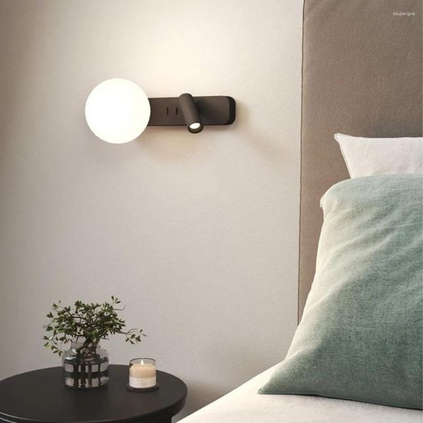 Настенный светильник, современный El Creative Moon, простой стеклянный сферический светильник для спальни, светодиодный прикроватный светильник для чтения