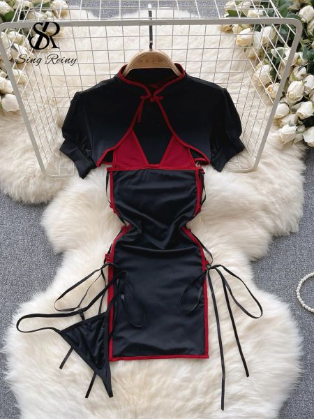 Abiti Singreiny cosplay costume sensuale porno sensuali abiti kung fu rana lacci ad abito trasversale+infranelli che cadono le camicie erotiche