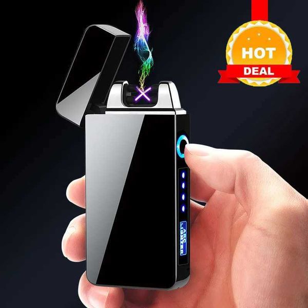 Feuerzeuge Hot Boutique Kreative tragbare winddichte USB starke Pulse Doppelbogen Licht Lade Touch Sensor modische Zündwerkzeug Q240305