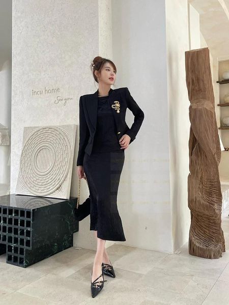 Женские костюмы 2024SS, весенне-осенний роскошный женский шерстяной черный повседневный пиджак с бисером, пальто для женщин Ddxgz2v 2,20
