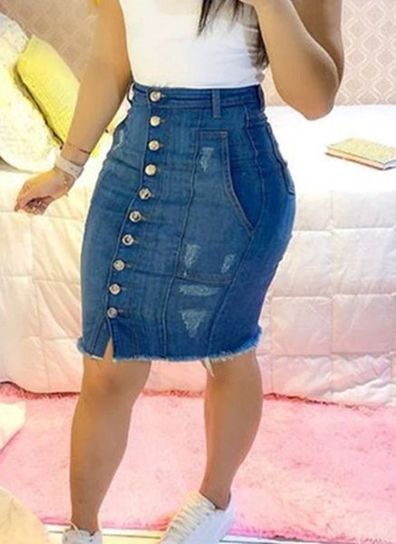 Vestidos de verão saia de jeans feminina moda casaul joelho esticado nas saias de jeans lavadas BOTOLE