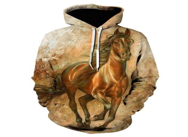 Men039s Толстовки Толстовки 2021 Animal Horse Series Осень-Зима Мужская мода 3D-печать Коричневая толстовка с капюшоном с длинным рукавом Jack2294801