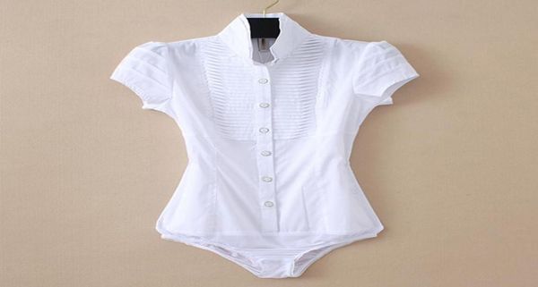 Women039s blusas camisas plus size feminino formal camisa branca moda verão manga curta plissado bodysuit senhoras topos blusa b5560453