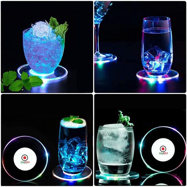 Bunter LED-Cocktail-Untersetzer, ultradünner LED-Leucht-Untersetzer, rutschfeste, wasserdichte, transparente Bier-Getränke-Untersetzer für Club-Bar-Party-Hochzeitsdekoration