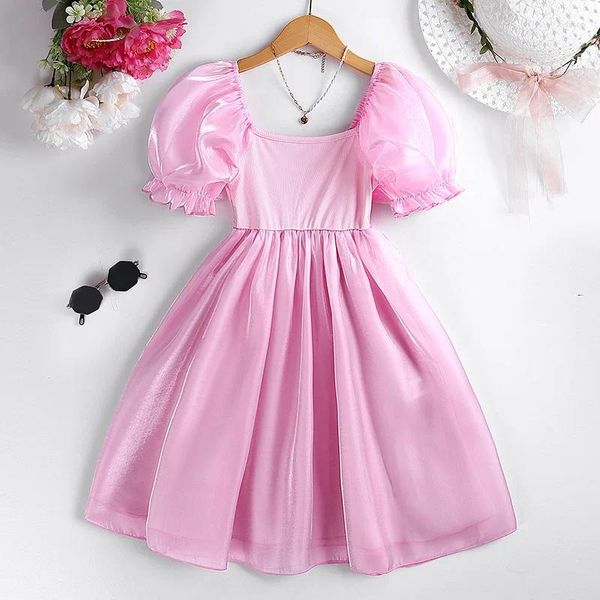 Vestidos de menina roupas infantis 2024 verão vestido de menina organza manga bolha saia de princesa