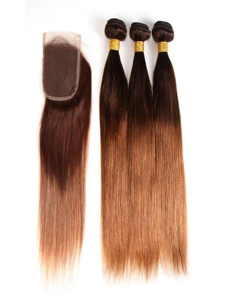 Capelli lisci colorati Ombre 3 pacchi con frontale in pizzo 4x4 430 colori Ombre bicolore Capelli umani malesi peruviani brasiliani We9372803