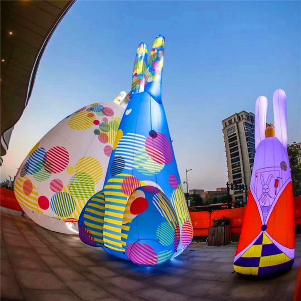 6mh (20ft) Blower dev mavi şişme balon tavşan ile gece kulübü Cadılar Bayramı sahne dekorasyonu için led maskotları