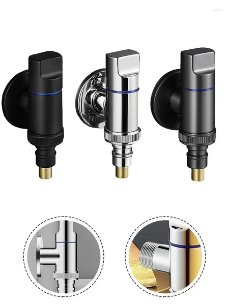 Torneiras de pia do banheiro de aço inoxidável máquina de lavar torneira parada de água abertura rápida válvula ângulo g1/2' rolha automática fivela pára