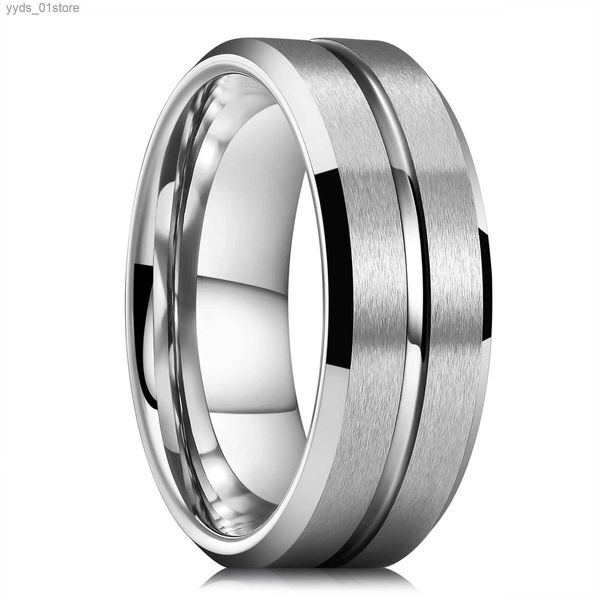 Anéis de banda moda 8mm prata cor titânio anéis de aço para homens mulheres fosco escovado homens anéis de aço inoxidável casamento banda jóias presentes l240305