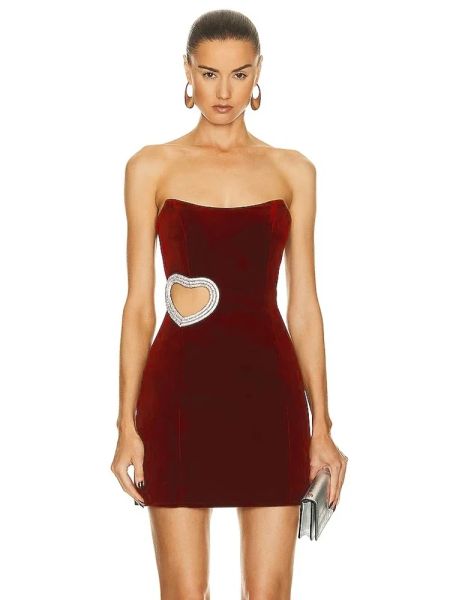 Kleid Sexy trägerloses Ausschnitt Diamant Herz Verbandkleid Frauen Weinrot rückenfreies Kristall Mini figurbetontes Kleid Abend Promi Party