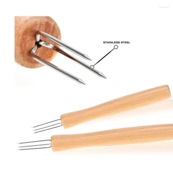 Garfos suportes de milho aço inoxidável leve churrasco garfo espeto ferramenta ao ar livre piquenique cozinhar alça de madeira item de frutas