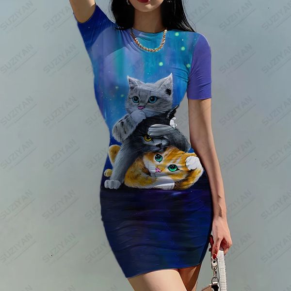 Vestido 2023 venda quente verão senhoras sexy saia apertada animal gato 3d impressão saia apertada moda temperamento vestido roupas das senhoras