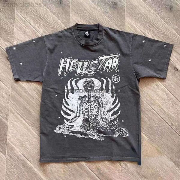 2024ss homens camisetas de boa qualidade hellstar estúdios paz interior moda camiseta masculina esqueleto impressão lavada mulher t camisa streetwear