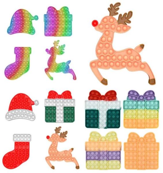 Noel Noel Noelleri Şapka Stocking Elk Şekil Pooits Party Decor Çocuk Hediyeleri Fidget parmak kabarcık bulmaca Push Pop oyuncakları haşhaş masa oyunu 1448980