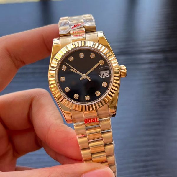 Водонепроницаемые высококачественные красивые модные женские часы 31 мм ДАТА из желтого золота с браслетом из нержавеющей стали Часы Механические автоматические женские платья в коробке для наручных часов