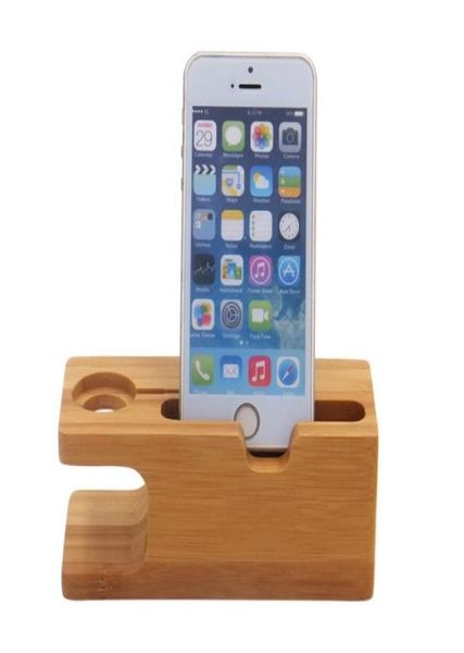 Suporte de mesa de madeira de bambu real para ipad tablet suporte de encaixe carregador para iphone doca de carregamento para watch7175875