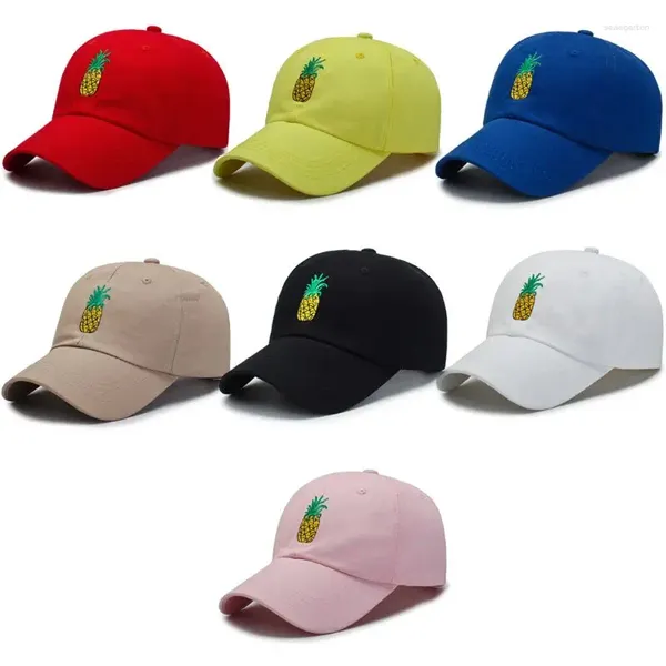 Top Caps Kadın Erkekler Unisex Ananas Meyve Nakış Beyzbol Kapağı Düz ​​Renk Kavisli Damla