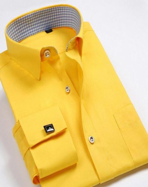 Marka Yüksek Kaliteli Yeni 2020 Moda Fransız Kelepçe Gömlek Erkekler Elbise Gömlek İnce Uygun Uzun Kollu Pamuk 4xl 10 Renk15967596