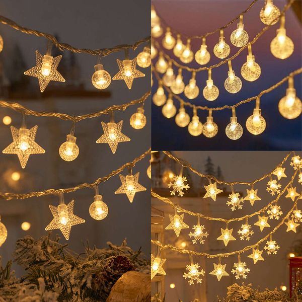 Novo 1.5/3m corda de floco de neve luzes de fadas à prova d' água estrela bola lâmpada led para casa árvore de natal decoração de jardim