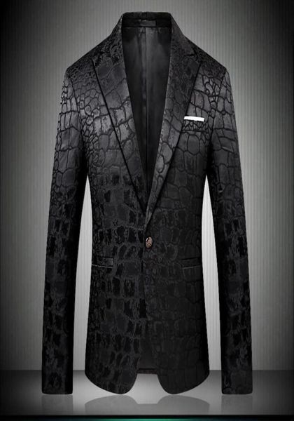 Blazer nero da uomo modello coccodrillo giacca da abito da sposa slim fit costumi eleganti abbigliamento da palco per cantante blazer da uomo disegni 90062216620