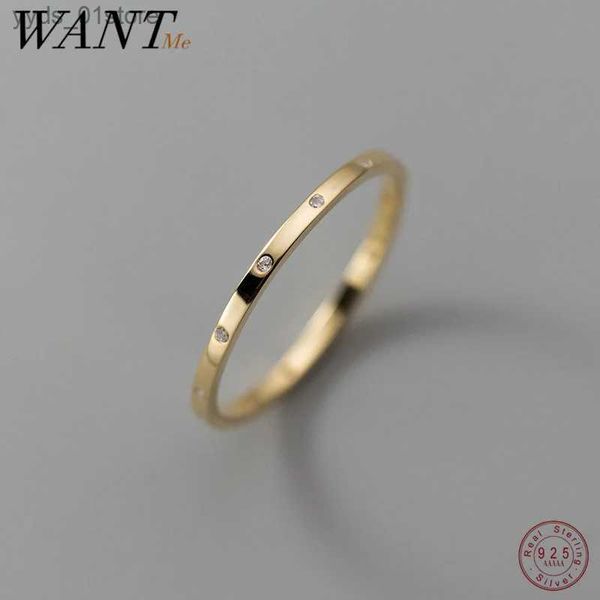 Anéis de banda Wantme 925 prata esterlina minimalista redondo brilhante zircão anel de dedo para mulheres homens tren marca design casal festa jóias presente l240305