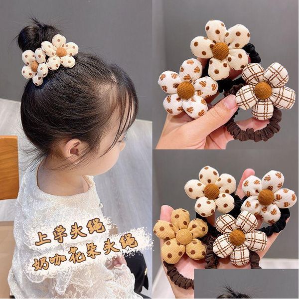 Cabelo Pins New Childrens Leite Café Cor Headband Tecido Flor Loop Corda Sem Doer Banda Headwear Meninas Jóias Drop Delivery P OT0FC