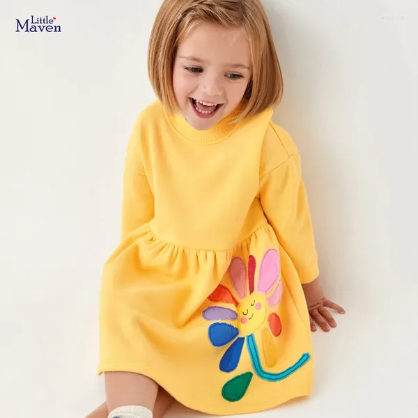 Girl Dresses Little Maven Baby Baby Dress Giallo fiori di cotone maniche lunghe abiti casual Autunno adorabile per bambini 2-7 anni