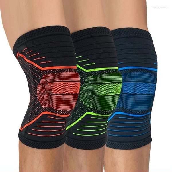 Ginocchiere 1 pezzo in silicone lavorato a maglia supporto 3D rotula tutore basket compressione manica elastica protezione gamba 2024