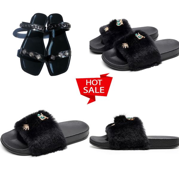 GAI Designer-Schiebe-Slipper, graue Damen-Sommer-Absatz-Sandale, hochwertige Mode-Plüsch-Slipper, bedruckter Slipper, flacher Slipper, Flip-Flops, Strand, klassische flache Sandale, 36–41