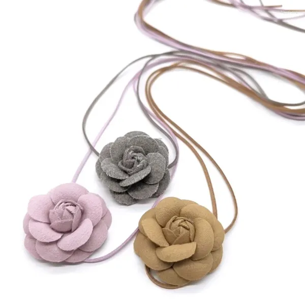 Gargantilha ajustável clavícula corrente flor em forma de pingente colares tecido camélia neckchain elegante acessório floral