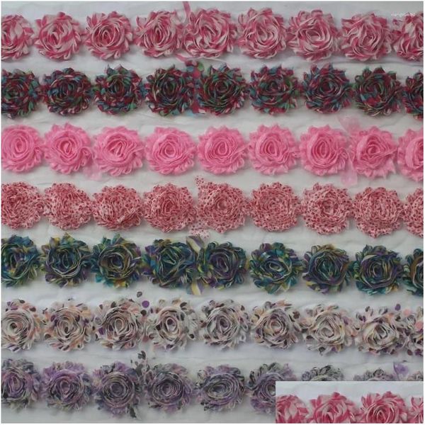 Acessórios de cabelo 30y 2.5 impresso shabby chiffon flores para meninas headbands flor desgastada diy buquê de casamento drop entrega dhkhe