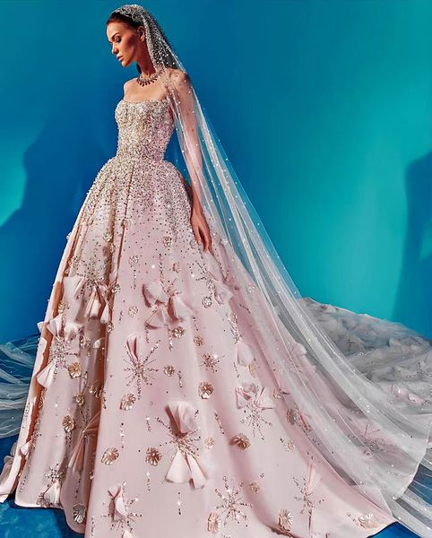 Hochzeitskleid Luxus glänzend kristallperlen rosa Schatz vom Schulterball -Kleid Braut Kleider mit Bogen Vestidos de Novia