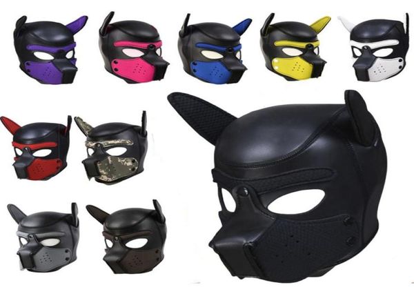 10 colori sexy cosplay gioco di ruolo cane testa piena maschera morbida imbottita in lattice di gomma cucciolo BDSM Bondage cappuccio giocattoli del sesso per le donne Y2006161852893