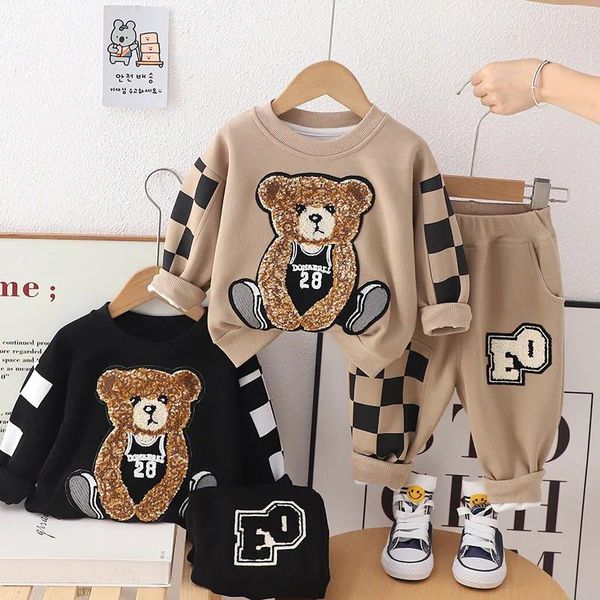 Giyim Setleri Bahar Sonbahar Bebek Bebek Erkekler Pamuk 3D Akın Karikatür Alfabe Sweatshirt Swearpant Set Çocukları Takip Çocuk Kıyafet