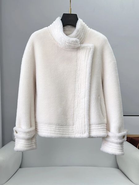 Pele pudi lã genuína pele de malha casaco de inverno 2023 novo design feminino ovelhas tosquia uniforme jaqueta ct355