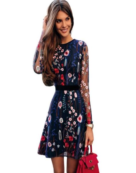 Sexy Frauen Blumenstickerei Kleid Sheer Mesh Sommer Boho Mini Aline Kleid Durchsichtiges Schwarzes Kleid 2019 Vestidos De Festa1232527