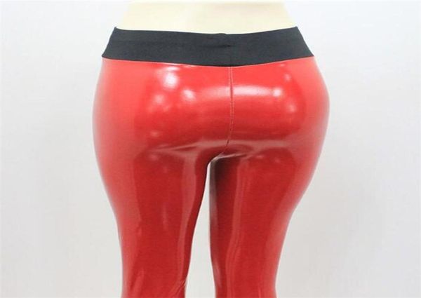 Pantaloni da donna in ecopelle effetto bagnato metallizzato lucido a vita alta Pantaloni leggings neri rossi elasticizzati slim lunghi leggings a matita Joggers Y4630613