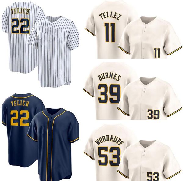 22 YELICH 33 WINKER JERSEYS de beisebol Kingcaps local Cool Base Jersey dhgate Desconto Design 39 BURNES 27 ADAMES 53 WOODRUFF 10 FRELICK desgaste esportes atacado popular