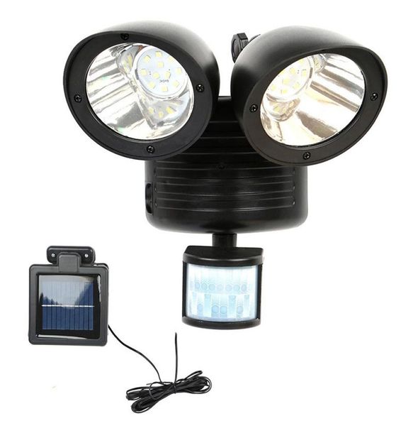 LAIDEYI LED Lampada ad energia solare Faretto Faretti a doppia testa orientabili Lampada da parete Lampada da giardino Luce notturna super luminosa2146401