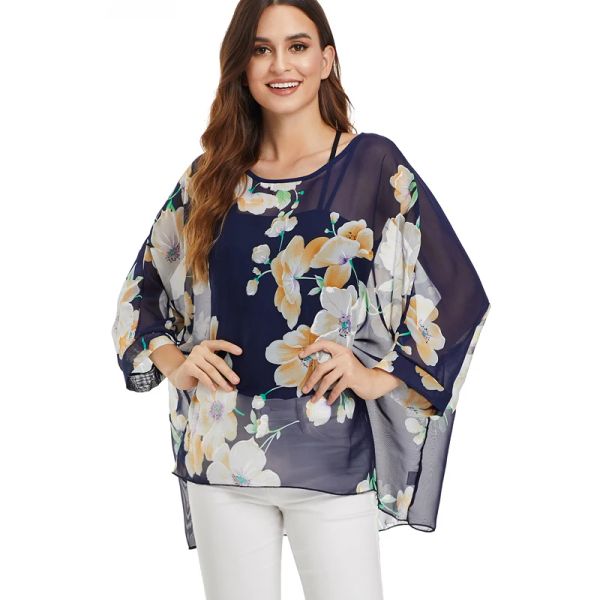 Bluse bhflutter Frauen Bluse 2019 Neue Mode florale Print Boho Summer Tops und Blusen Batwing Casual Chiffon Shirts Bluzki Damskie